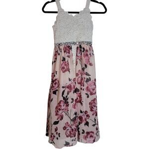Speechless Kids Size 8 Sleeveless Walkthrough Maxi Dress Pink Romper Lace Fancy